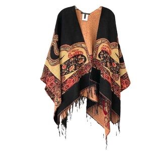 BCBG paisley ruana wrap w/fringe
